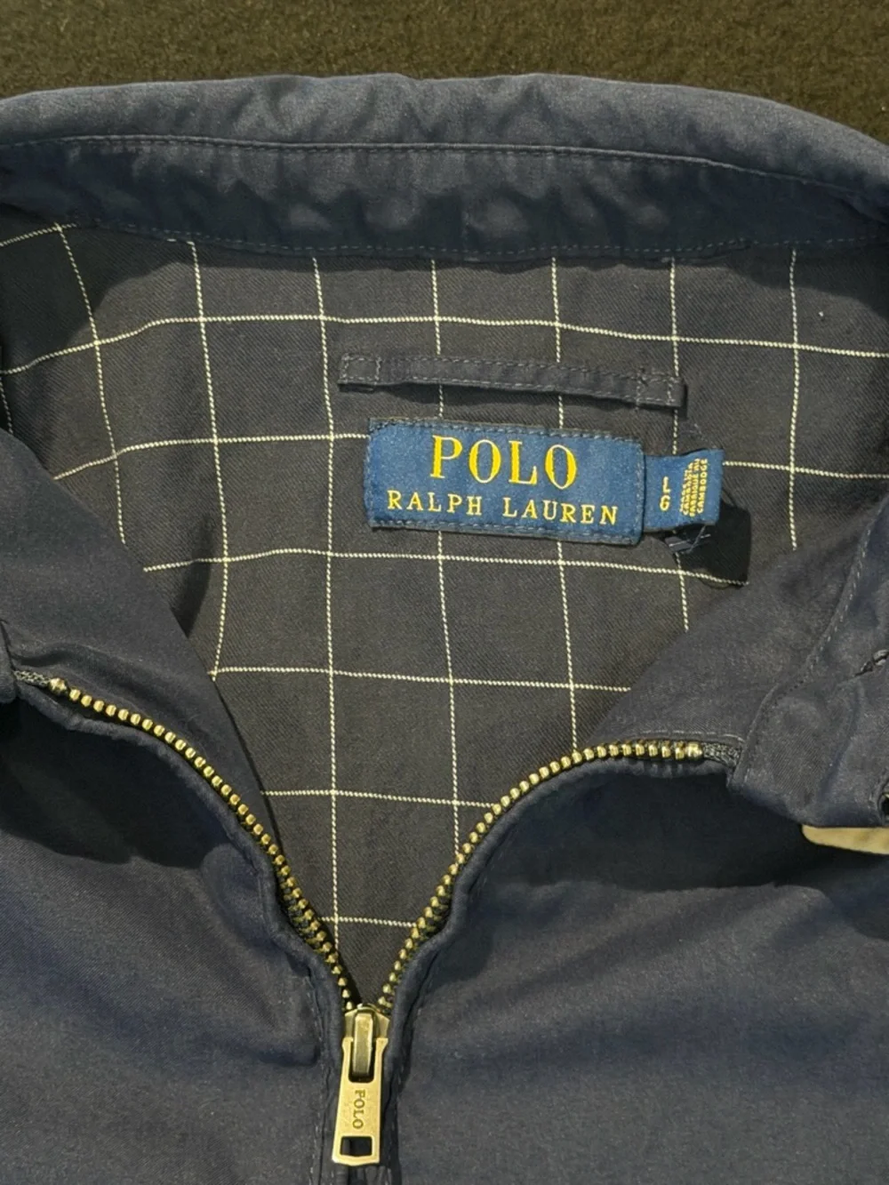 Polo‎ Ralph Lauren Harrington Jacket Navy Blue Plaid Lined Mens Large